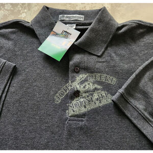 John Deere Destinations Polo Shirt Mens Medium Short Sleeves Gray Graphic NWT
